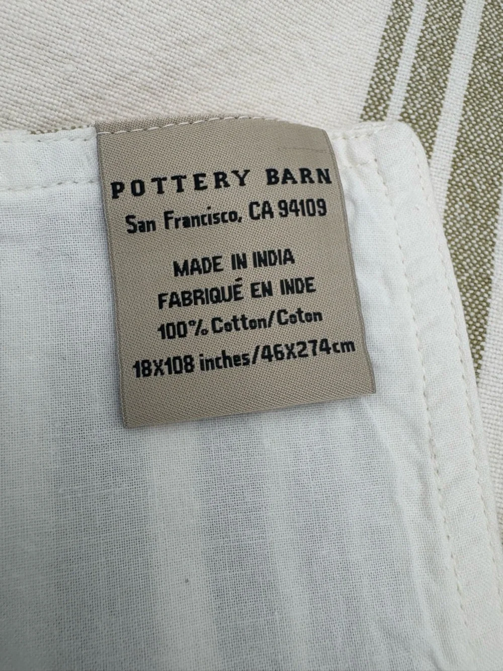 Pottery Barn 108 Table Runner Stripe Cotton Monogram E Farmhouse‎